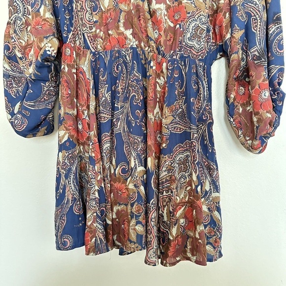 Free People High Plains Tunic Dress Size Small Blue Vintage Floral Print Boho - Picture 5 of 15